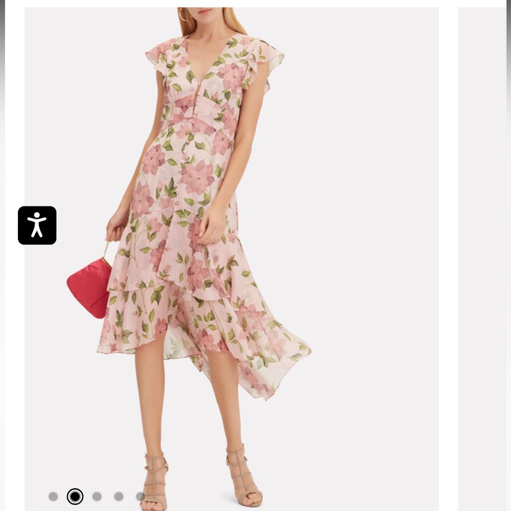 NWT Intermix Abella Floral Ruffle pink flower midi short Dress Size 4